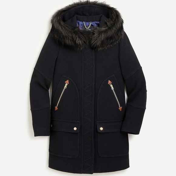 New! J CREW sz 10P 10 Petite Chateau Parka Italian Stadium Wool Black NWT - Picture 1 of 14